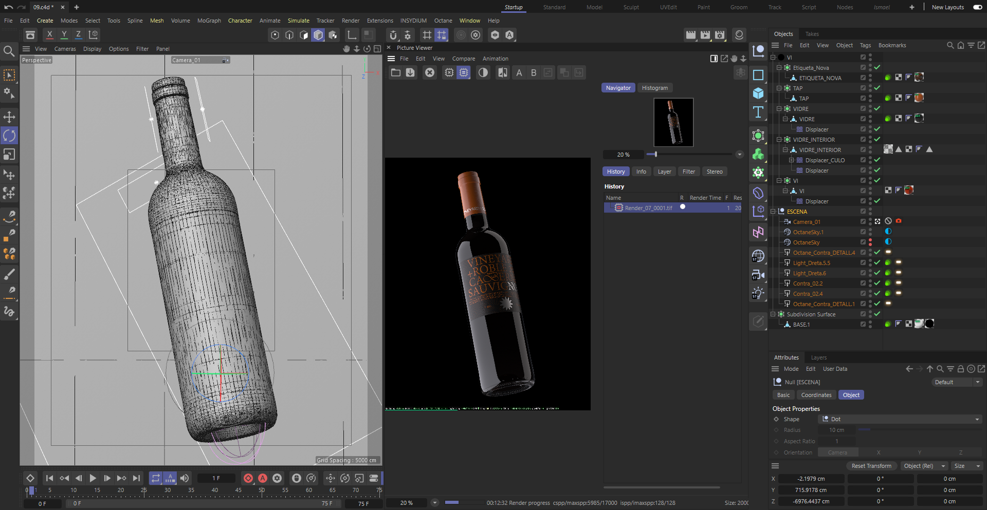 Design of wine bottles with cinema 4d