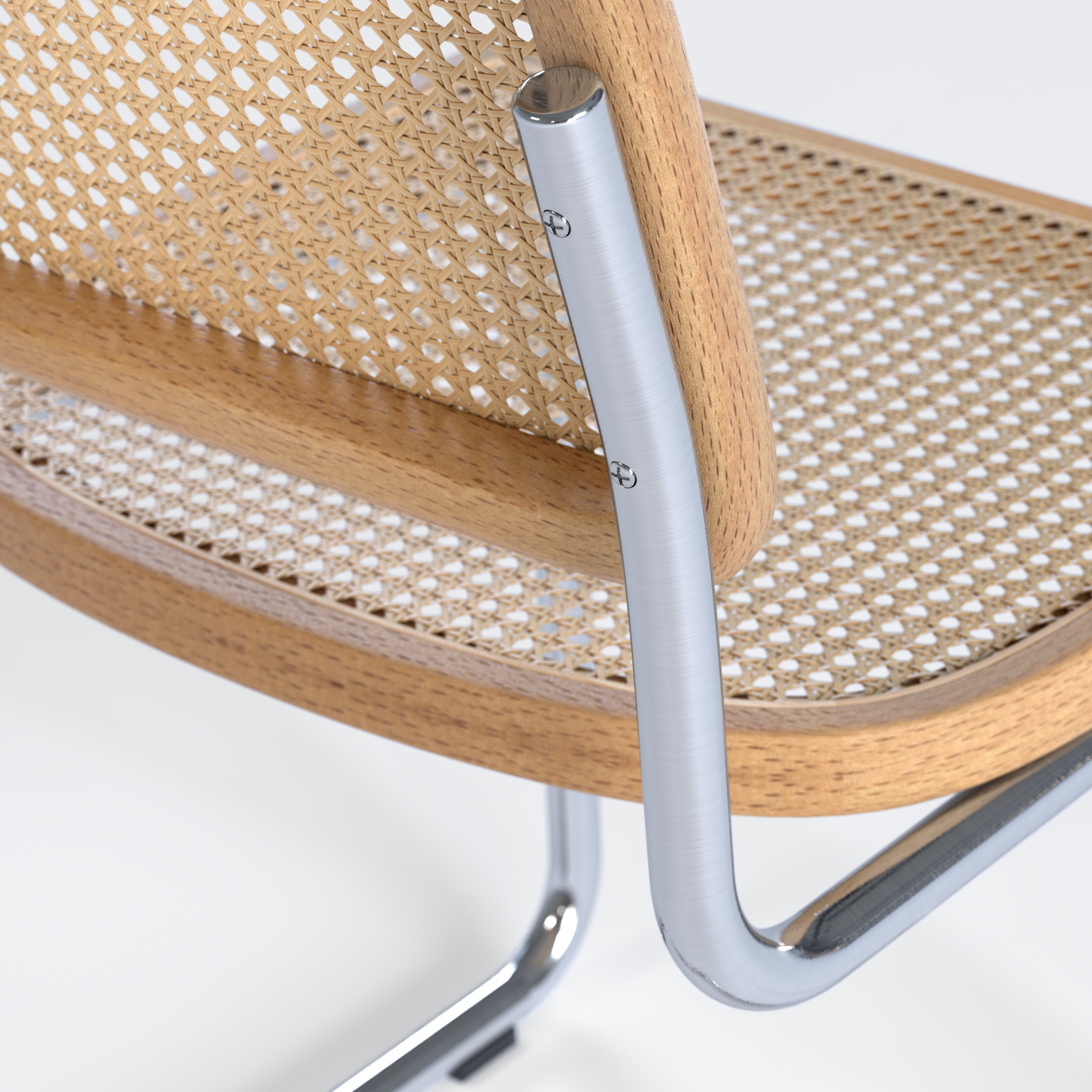 Marcel Breuer's Cesca Chair in detail: textured and rendered in 3D