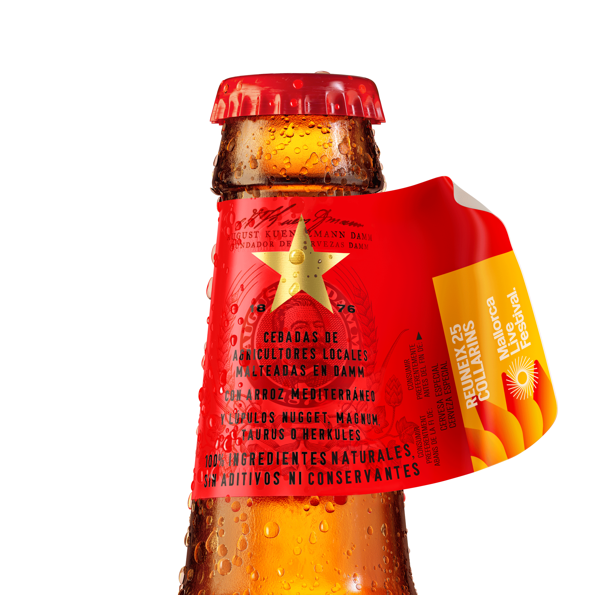 High quality detail of the bottle label made in 3d and rendered to have a high quality.